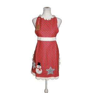 Whim Red & White Embroidered Snowman Holiday Apron Adjustable Neck & Waist NEW